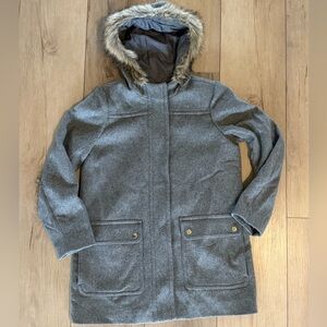 Jcrew Mercantile Gray Wool Blend Hooded Coat with Faux Fur Trim